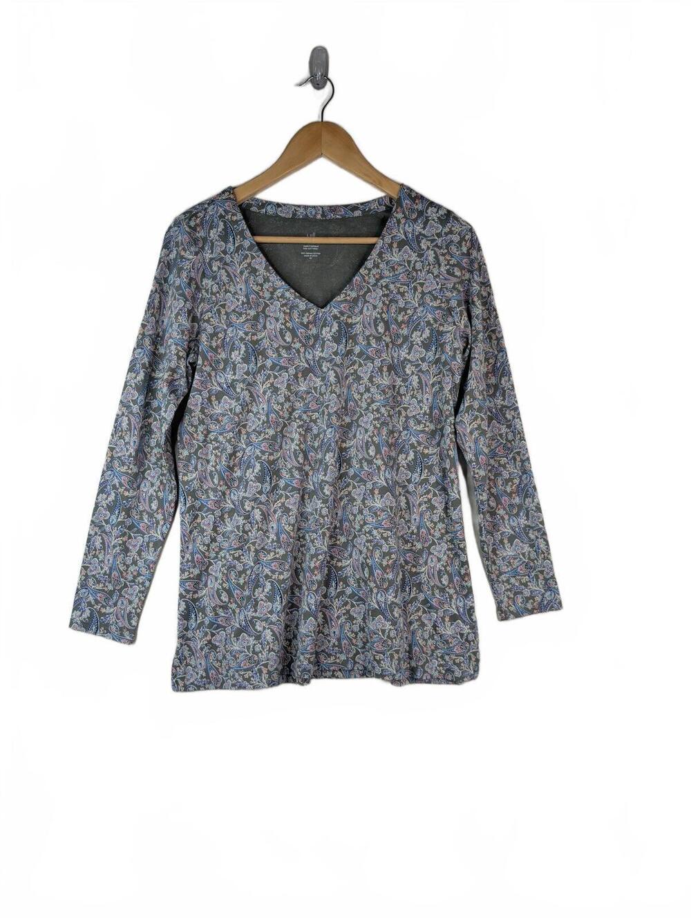 J. Jill Simply Supima Side-Slit Tunic Paisley Floral V-Neck Top Size XS - Picture 2 of 3